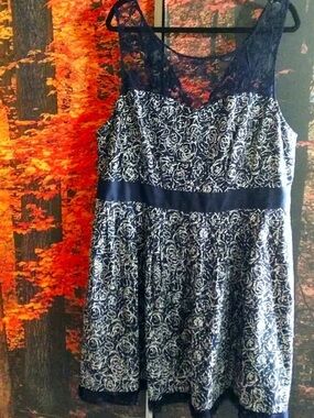 Women’s Black & White Lace-Accent Fit-and-Flare Dress